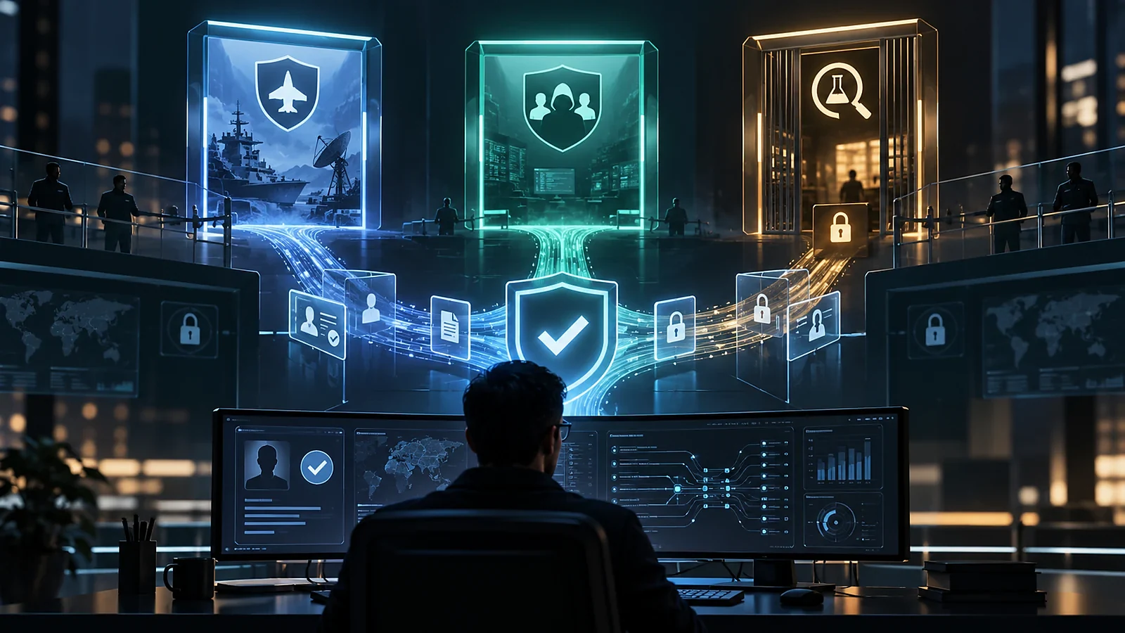 Three approved cybersecurity access levels connected to a verified security control hub.